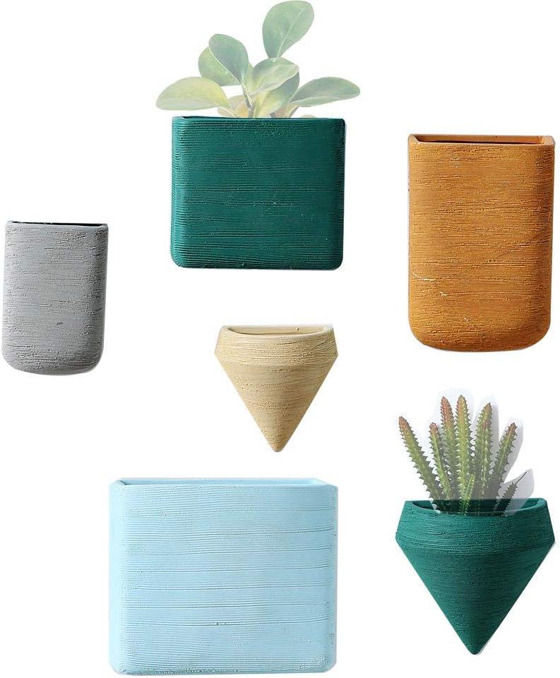 Purzest Ceramic Hanging Planters Geometric Wall Decor Container Flower Pot Holder Great for Succulent Plants, Air Plant, Mini Cactus, Faux Plants (Set of 6)