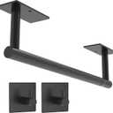 Paper Towel Holder Under Cabinet, Self Adhesive or Wall Mounted SUS304 Stainless Steel Paper Towel Holder for Kitchen, Bathroom(2 Towel Hooks, Matte Black) (Holder+2 Hooks, Matte Black)