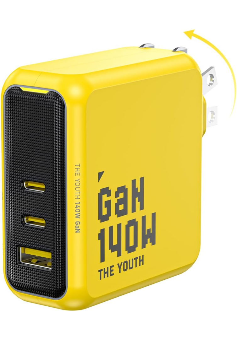 AOHI Youth 140W GaN+ USB C Charger 100W Laptop Fast Charger PD3.1 PPS 3-Port USB C Wall Charger Power Adapter for MacBook Pro 16'', Dell XPS, iPhone 16/15 Pro Max, iPad Pro, Tablet, Chromebook, Yellow