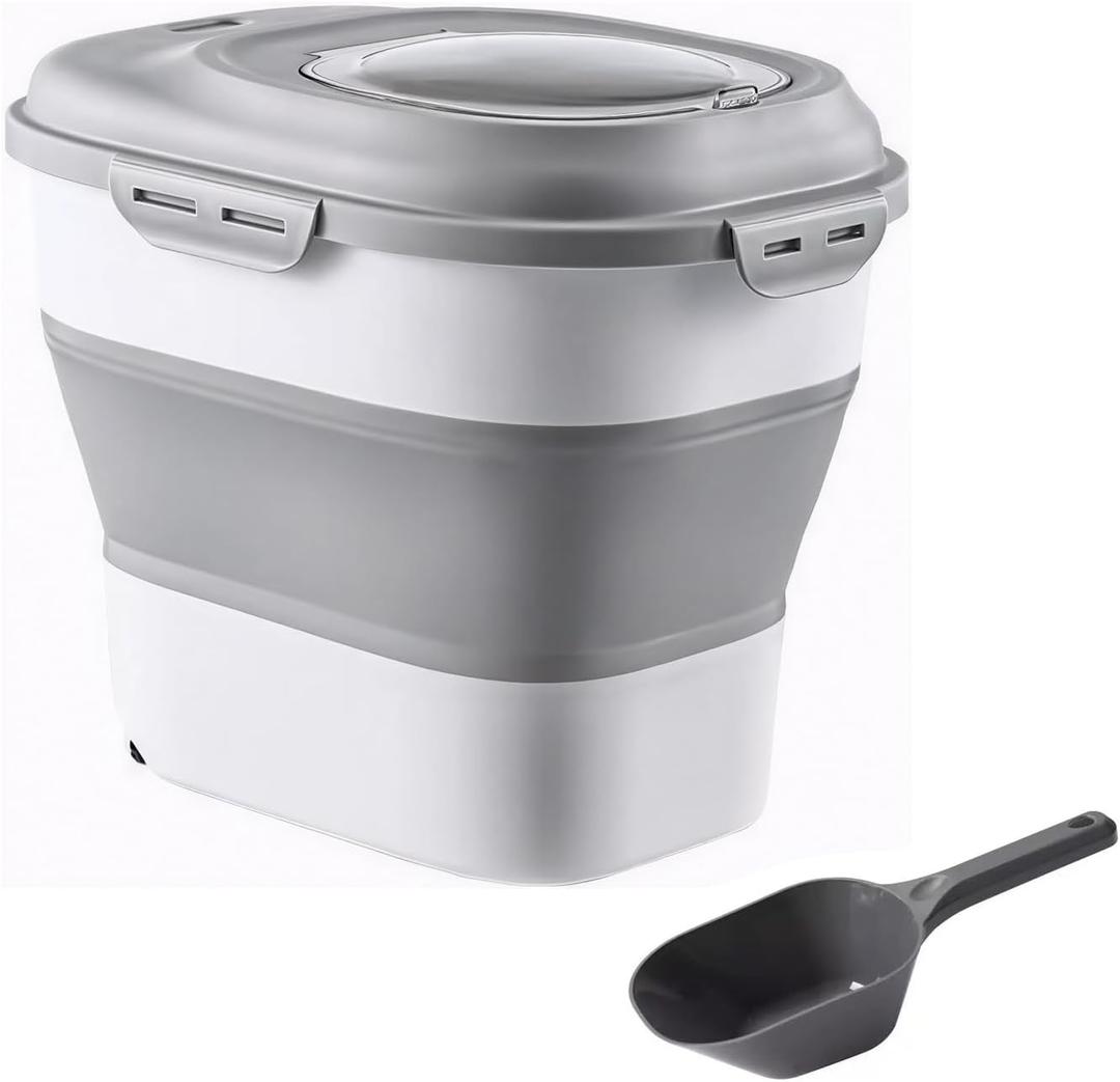 Portable Cat Litter Storage Container, 40 Lbs Capacity, Rolling Wheels, Gray (Medium, 40, Pound)