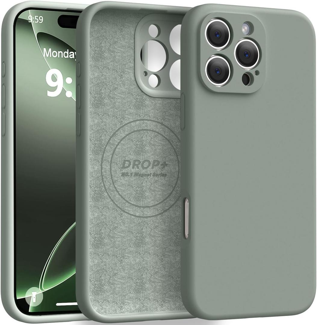 Ktele Magnetic for iPhone 16 Pro Max Case [Compatible with Magsafe] [Premium Silicone Satin-Smooth Touch] Slim Shockproof Anti-Scratch Microfiber Lining Case, 6.9 inch, Calke Green