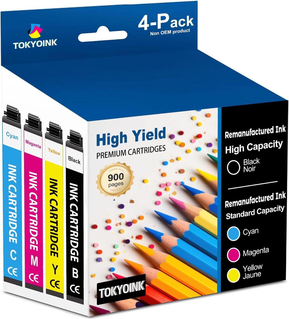 TOKYOINK 232XL Ink Cartridges Combo Pack Remanufactured Replacement for Epson 232 Ink Cartridge 232XL 232 XL Works for WF-2930, WF-2950, XP-4200, XP-4205 Printer (Black, Cyan, Magenta, Yellow 4 Pack)