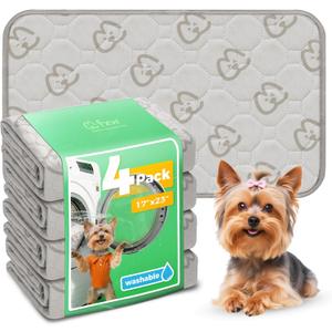 FXW Washable Pee Pads for Dogs, Puppy Pads with Super Absorbent, Specifically Designed for 24inch Cages, 17" x 23" Rectangle, Khaki, 4 Packs