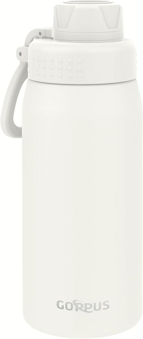 GOPPUS 19oz Kids Water Bottle with Spout Lid, Toddler Water Bottle, Stainless Steel Insulated Water Bottle, Leakproof, BPA Free, Suitable for Boys and Girls for SchoolWarm White