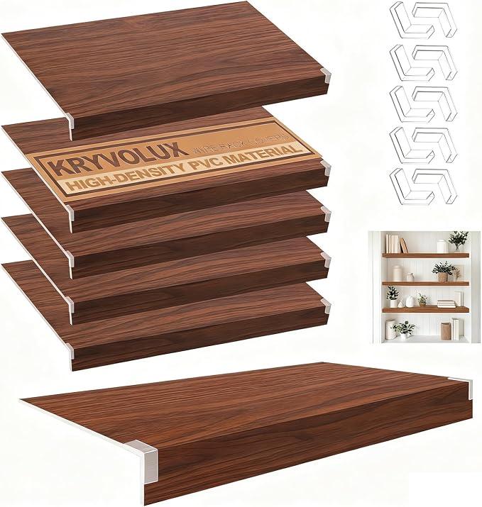 5 PCS Wire Shelf Covers PVC 24x12x3 inch for Pantry (Walnut Color)
DIY Trimmable,Waterproof PVC,Hold 110 lbs,Easy to install,Moisture Resistant,Scratch Resistant
