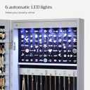 SONGMICS 6 LEDs Mirror Jewelry Cabinet, 47.2-Inch Tall Lockable Wall or Door Mounted Jewelry Armoire Organizer with Mirror, 2 Drawers, 3.9 x 14.6 x 47.2 Inches, Gray UJJC93GY
