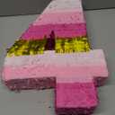Number 4 Pinata, Pink and Gold Foil for Girls 4th Birthday Party Decorations (Small, 16.5 x 11 Inches)