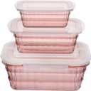 Taiuloo Set of 3 Food Storage Containers with Lids & Handle, BPA Free Plastic Meal Prep & Salad Bowl Containers To Go for Lunch, Salad Serving Bowls for Snack, Fruit, Veggie, Pink