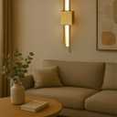 Modern Golden LED Wall Sconce, Geometric Metal and Acrylic Vertical Wall Lamp, Minimalist LED Light for Bedroom, Living Room, Hallway – 8 W, 48 cm, 3 Light Shades (Gold-Left)
