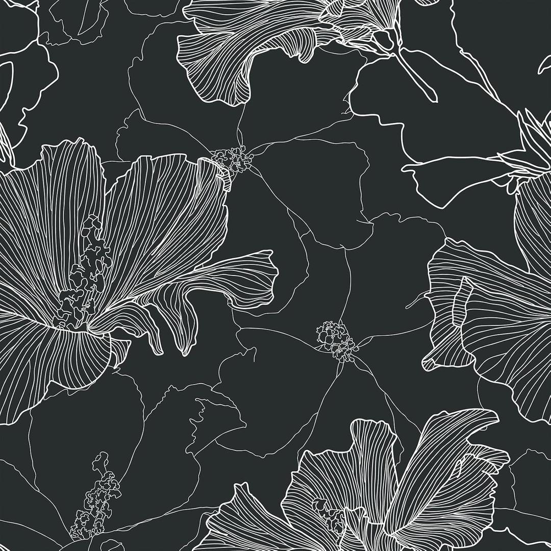 Dark Floral Peel and Stick Wallpaper Black Leaf Wallpaper Boho Removable Black White Contact Paper for Cabinets Drawers Botanical Wall Stickers for Bedroom Bathroom, 17.5 X 102