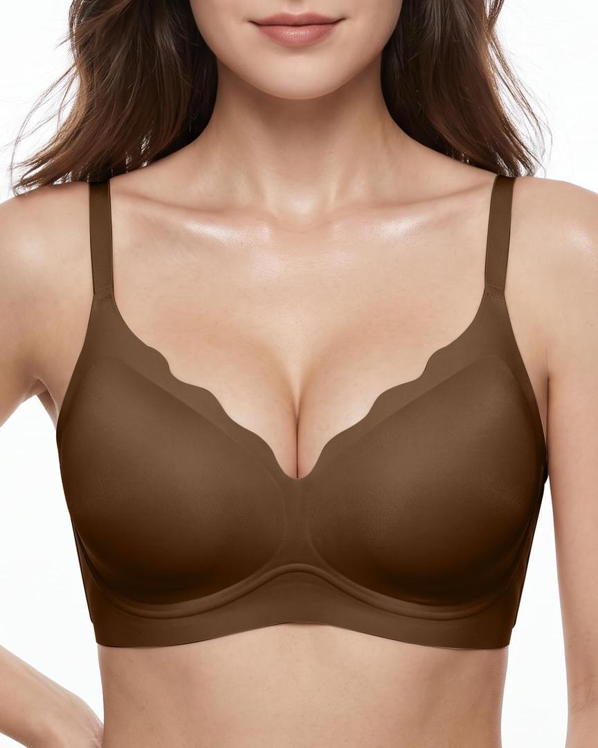 Wireless Jelly Bras for Women No Underwire Scalloped Push Up Bra