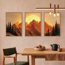 Large Boho Golden Mountain Framed Canvas Wall Art Set-16"x24"x3