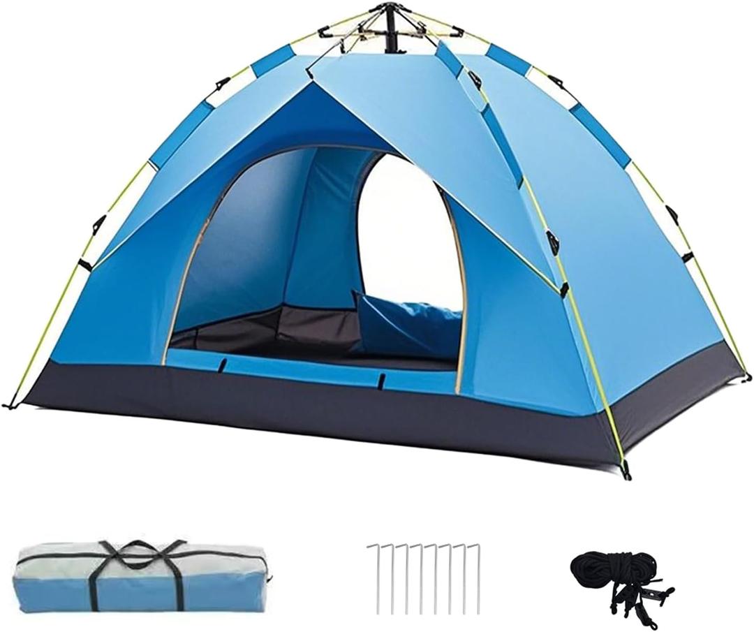 Wind Tour Lightweight Backpacking Camping Tent Waterproof Double Layer Family Tent for Hiking Fishing Outdoor Travel Picnic（Single-Layer Instant Tent | Blue | 4 Person）