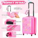 Sanwuta 4 Pcs Kids Luggage Set Carry On Rolling Suitcase Backpack Neck Pillow Travel Set Gift for Girls Boys Summer Camp(20 Inch,Rainbow Style,Pink)