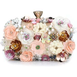 Women's Floral Evening Clutch Bag with Flower Metal Rhinestones for Women Wedding Prom Party 3D Sequins Evening Handbag