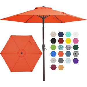 JEAREY 7.5FT Patio Umbrella Market Table Umbrella with 6 Sturdy Ribs, Push Button Tilt/Crank Outdoor Umbrella for Garden, Deck, Backyard, Pool and Beach,Orange