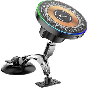 Magnetic Phone Holders for Your Car, 15W Fast Charging Car Charger, 2 in 1 Wireless Mag Safe Car Mount Stick on Dashboard Windshield, Car Accessories for iPhone 17/16/15/14/13/12 Series