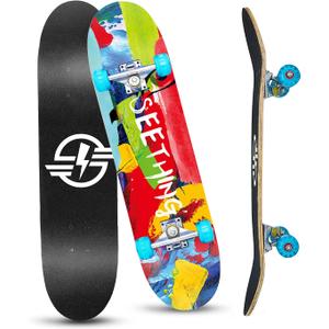 Skateboard, 31"x 8" Complete Standard Skate Boards for Girls Boys Beginner, 9 Layer Maple Double Kick Deck Skateboards for Kids Youth Teens