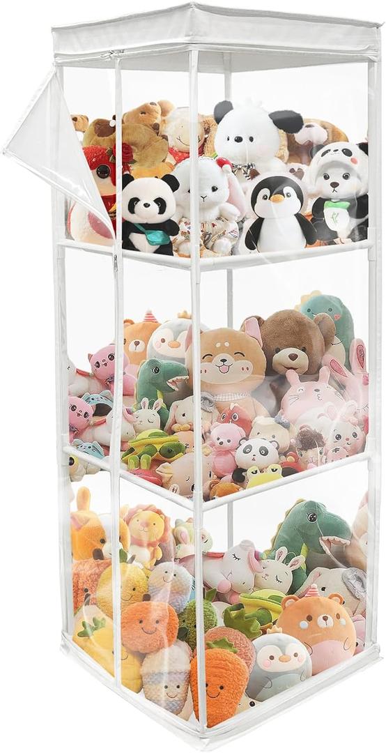 3-Tier Plush Toy Storage Organizer with Zippered PVC Dustproof Cover, Large Capacity Stuffed Animal Holder for Kids Room Nursery Bedroom 3-Tier Plush Toy Storage Organizer with Zippered PVC Dustproof Cover, Large Capacity Stuffed Animal Holder for Kids Room Nursery Bedroom