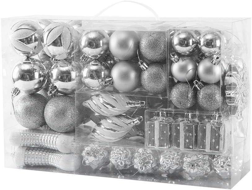 Sattiyrch 76ct Christmas Tree Ornaments Set, Silver Shatterproof Christmas Balls Decorations, Xmas Decorative Hanging Ornaments(Silver)