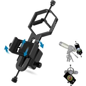 VANKEY 2-Axis Phone Scope Mount, Universal Spotting Scope Phone Adapter, Metal Telescope Mount for Binocular, Monocular, Microscope - Fits Max 2.5" Eyepiece Diameter, for iPhone Android Phones
