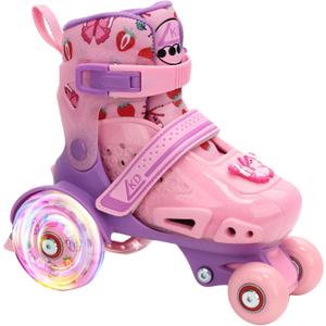 LKD Adjustable Kids Roller Skates for Boys Girls,Beginner Quad Skates,Indoor Outdoor Sports for Ages 3-5 (Pink)