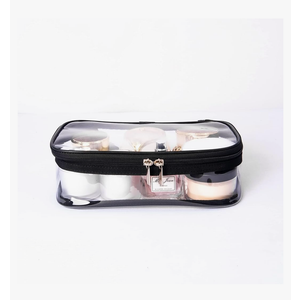 Portable Zippered Transparent Vinyl Travel Cosmetic Bag Clear PVC Makeup Kits Organizer Utility Pouch See Through Plastic TSA Approved Toiletry Carry Pouch