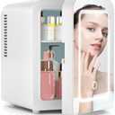 Xbeauty Skincare Mini Fridge With Dimmable LED Mirror, 4L Mini Makeup Refrigerator for SkinCare, Cosmetics, Food & Drinks, Portable Small Refrigerator for Bedroom, Dorm, Car, Office, white
