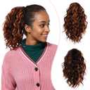 Short Deep Wave Drawstring Ponytail for Women 10 Inch Medium Brown Mixed Light Auburn Curly Hair Extension Deep Curly Wave Hair Pony Tails Hair Extensions for Daily Use (P4/30)