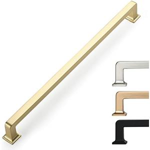 9BUILD 6 Pack 10 Inch Cabinet Handles - Brushed Brass Kitchen Cabinet Hardware - Gold Pulls