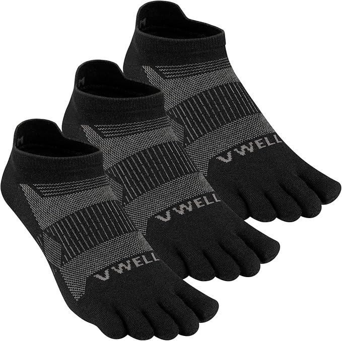 VWELL Merino Wool Toe Socks for Men Women Ankle Five Finger socks Athletic Running Moisture Wicking (3Pairs)