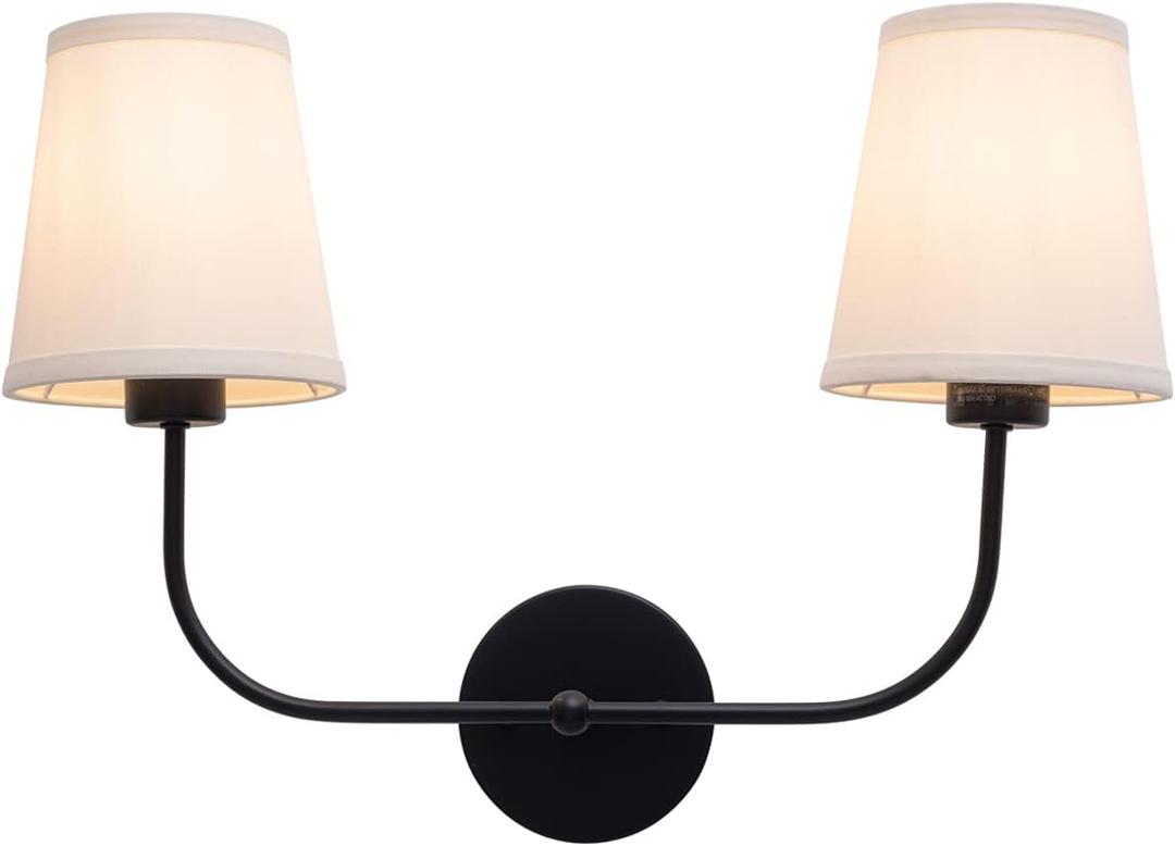 VILUXY Vintage Double Sconce Antique Wall Sconces Bedside Wall Lighting Fixture with Off-White Fabric Shade for Bedroom, Hallway, Entryway, Passway, Bathroom, Vanity 2-Light
