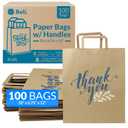 Reli. Brown Paper Bags w/Handles | 100 Pcs Bulk | 10"x6.75"x12" | Paper Thank You Bags, Kraft | Printed | Shopping, To Go, Thank You Gifts, Wedding | 25% Larger Than 10"x 5"x13"