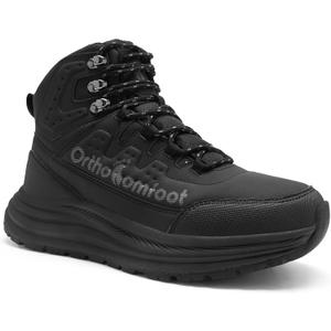 Men's Orthopedic Waterproof Hiking Boots: Comfortable Plantar Fasciitis Work Walking Running Trekking Shoes, Flat Feet Orthotic Mid Ankle Support Trail Sneakers for Foot and Heel Pain Relief (11.5, W1-black)