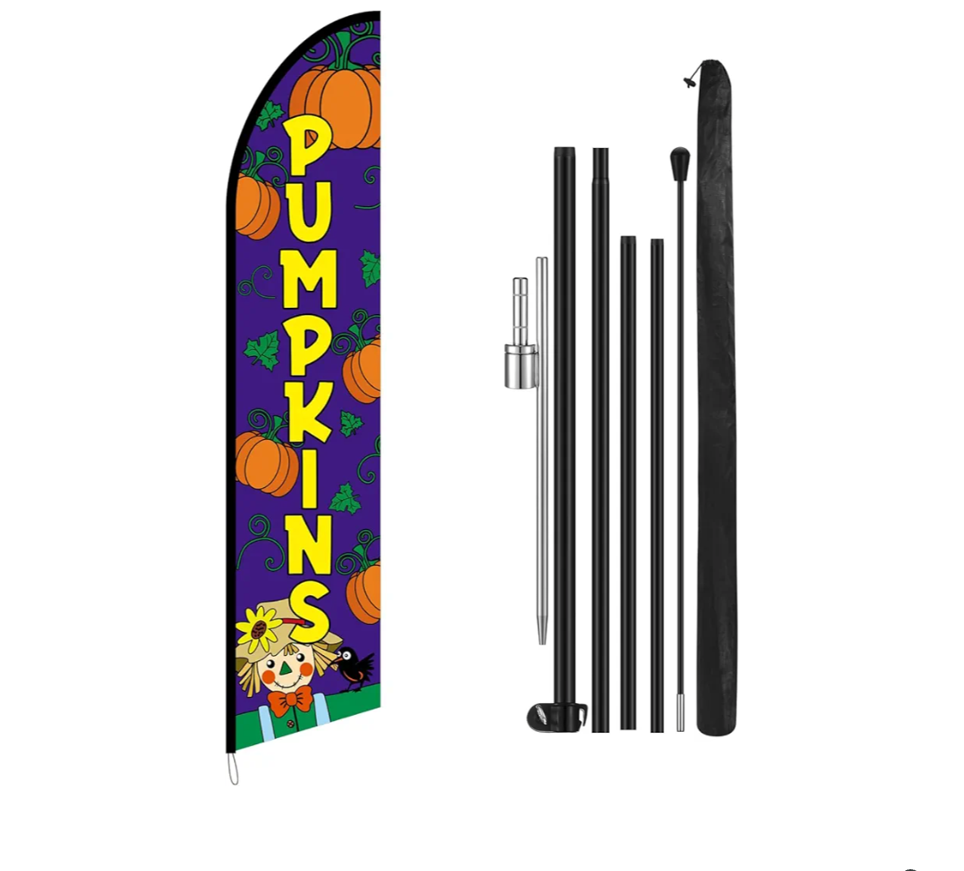 Remagr 15 ft Halloween Pumpkins Feather Flag Kit Include Flag, Pole and Ground Mt Outdoor Fall Feather Decorations for Fall Pumpkins Business Halloween Thanksgiving Day Festivals Farms Events