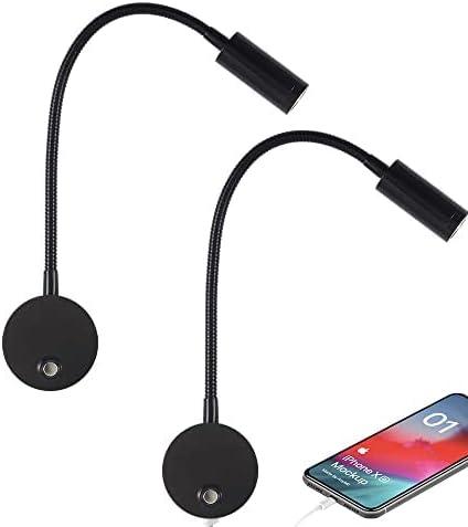 Dimmable RV Reading Light with USB Charging Port, DC 12V RV Interior Lights, Flexible LED Light Fixtures, Designed for Camper, Van, Boat and Motorhome, 2 Pack(Black)