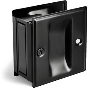 HOMOTEK Passage Sliding Door Pull Black Without Switch Plate- Replace Old Or Damaged Pocket Door Pull Quickly and Easily, 2-3/4x2-1/2, for 1-3/8 Thickness (No Lock-Black)