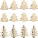 COCHIE DIY 3D Christmas Tree Wood Crafts to Paint, Paintable Unfinished Wooden Slices for Craft, Xmas Trees Cutouts Ornaments for Painting Decorations (24 PCS)