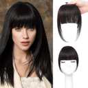 ELEFOCUS Clip in Bangs Real Human Hair Brown Black 100% Human Hair French Bangs Fake Bangs Hair Clip on bangs for women Fringe with Temples Hairpieces Curved Bangs for Daily Wear