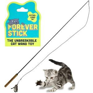 Forever Stick - The Unbreakable Cat Wand Toy, Extra Long Durable Cat String Toy for Indoor Cats, Cat Fishing Pole Toy for Bored Indoor Adult Cats, Feather String Toy On Stick Enrichment (AA  Forever Stick (1-Pack))