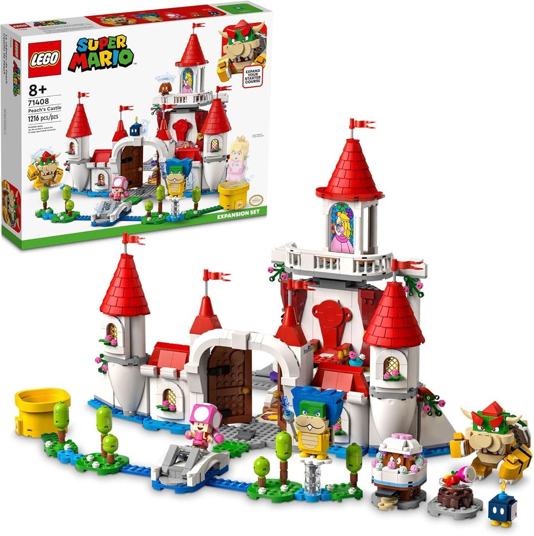 LEGO Super Mario Peachs Castle Expansion Set 71408, Buildable Game Toy, Gifts for Kids Aged 8 Plus with Time Block Plus Bowser and Toadette Figures, to Combine with Starter Course