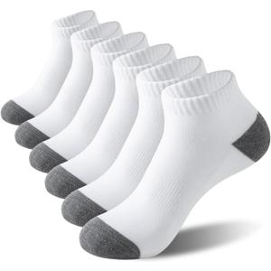 6 Pairs Low Cut Running Socks, Cushioned Athletic Socks with Arch Support, Reinforced Head & Heel for Durability (White, L)
