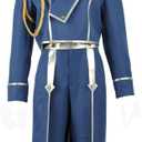 Cos-Animefly Blue Military Uniform Costume with Silver Trim Sash & Epaulette Men Women Cosplay Outfit Halloween Outfit (X-Large)
