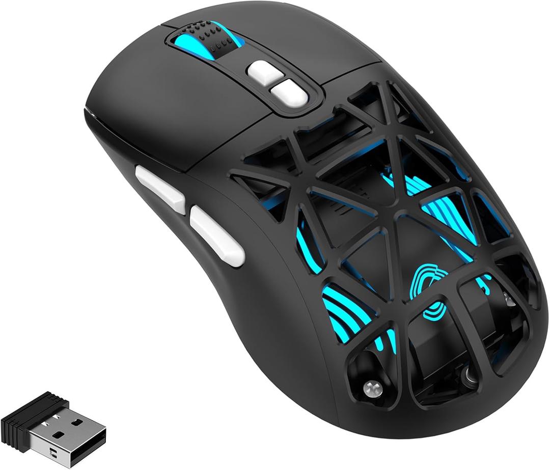 FD Wireless Gaming Mouse,Rechargeable RGB Programmable Macro Mouse,10000 DPI,Tri-Mode 2.4GHz/BT 5.0 with Wired,3.7V 500mAh Built-in Battery for Laptop Desktop PC MacBook Chromebook - Black