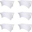 BRILLMAX 6 Pack White Spandex Table Covers for 6 Ft Rectangle Tables  180 GSM Thick Stretch Tablecloth Fitted, Reinforced Foot Pockets, Wrinkle Free Cloth for Wedding Banquet Party Trade Show