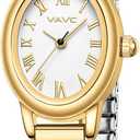 Small Gold Watches for Women,Analog Womens Watch with Stainless Steel Expansion Band,Oval Case Roman Dial,Water Resistant