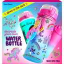 Dan&Darci Decorate Your Own Glow-in-The-Dark Water Bottle Kit for Girls - Christmas Gifts for Girl Ages 4-6 5-7 6-8 - 4 5 6 7 8 Year Old Birthday Gift Ideas - Arts and Crafts for Kids Age 6-8