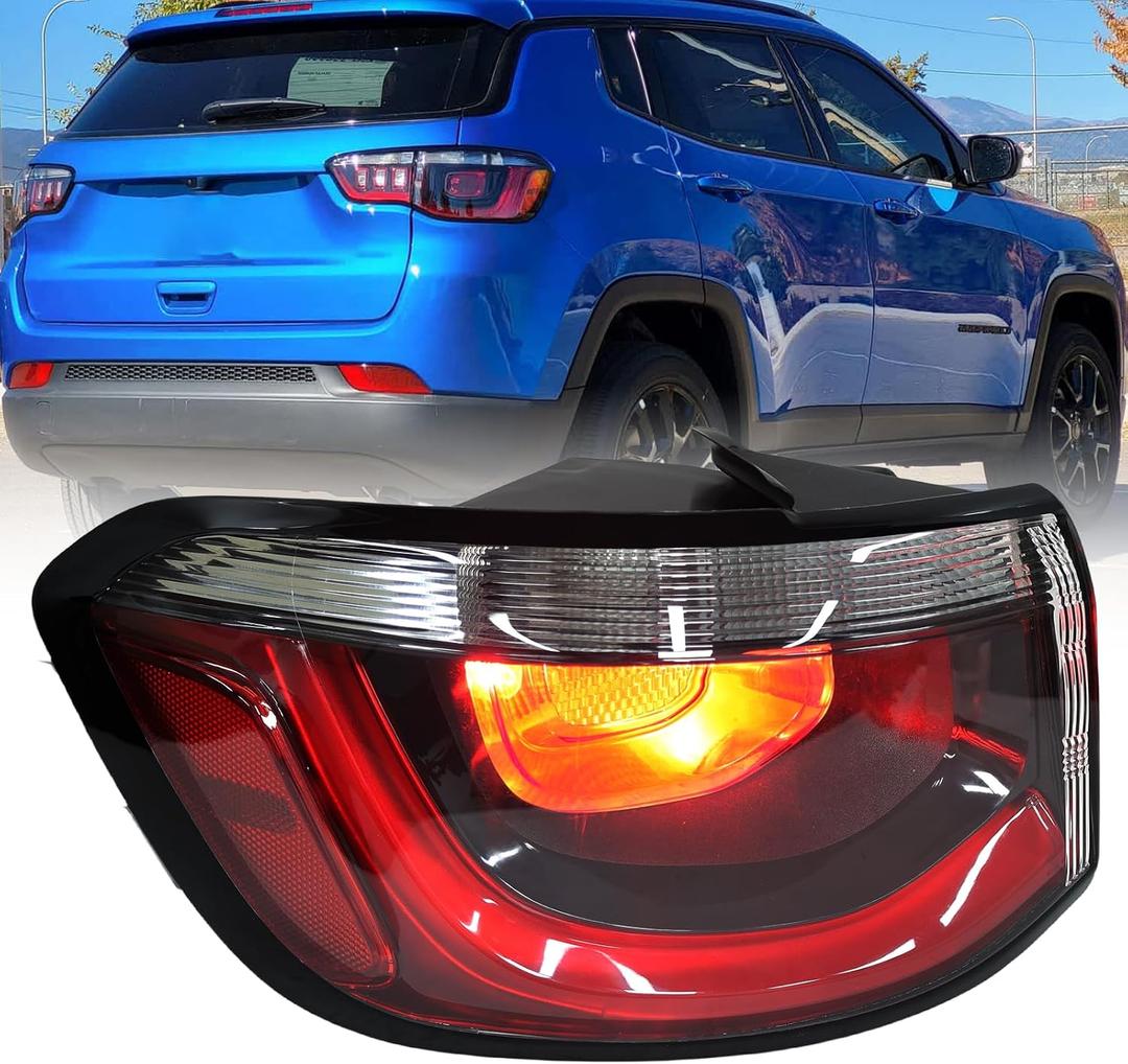 Outer Tail Light Compatible with Jeep Compass 2017-2020 Halogen Taillight w/Side Marker Lights Left Driver Side Replace CH2805115 55112838AC.
