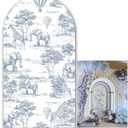 Blue Vintage Toile de Jouy Arched Backdrop Cover Jungle Adventure Spandex Stand Cover Hot Air Balloon Boys 1st Birthday Party Decoration (No Stand!) (4x7.2ft, Kp-g-4262)