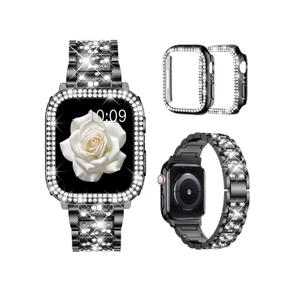 Mosonio Compatible with Apple Watch Band 38mm 40mm 41mm 42mm 44mm 45mm 46mm 49mm with 2 Pack Case Women, Jewelry Replacement Metal Bands Strap with Bling PC Protective Case for iWatch Ultra SE Series 11/10/9/8/7/6/5/4/3/2/1